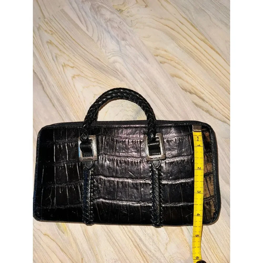 Brighton Gladiola Black Handbag Croc Embossed Leather Top Handle Wallet Sz Small